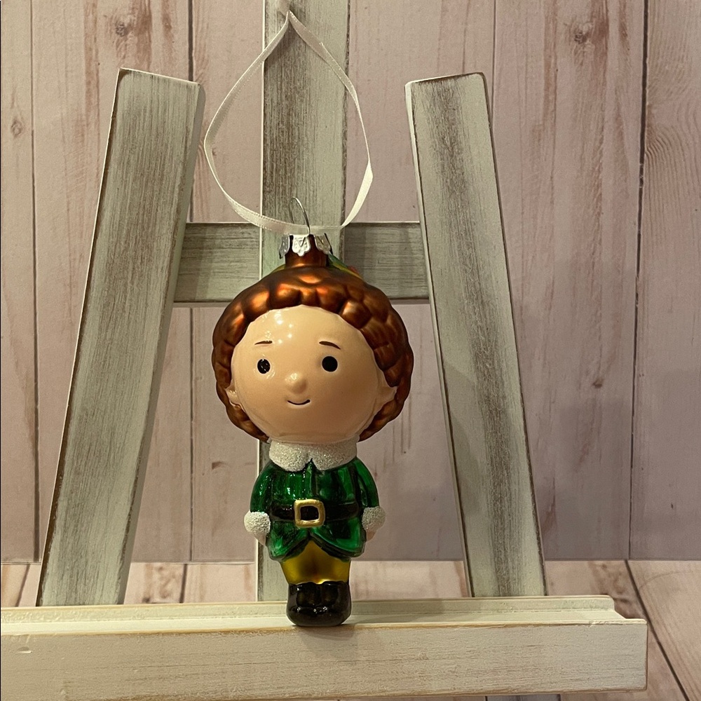 Hallmark Christmas Tree Holiday Buddy the Elf Glass Ornament Green Brown 4” NEW